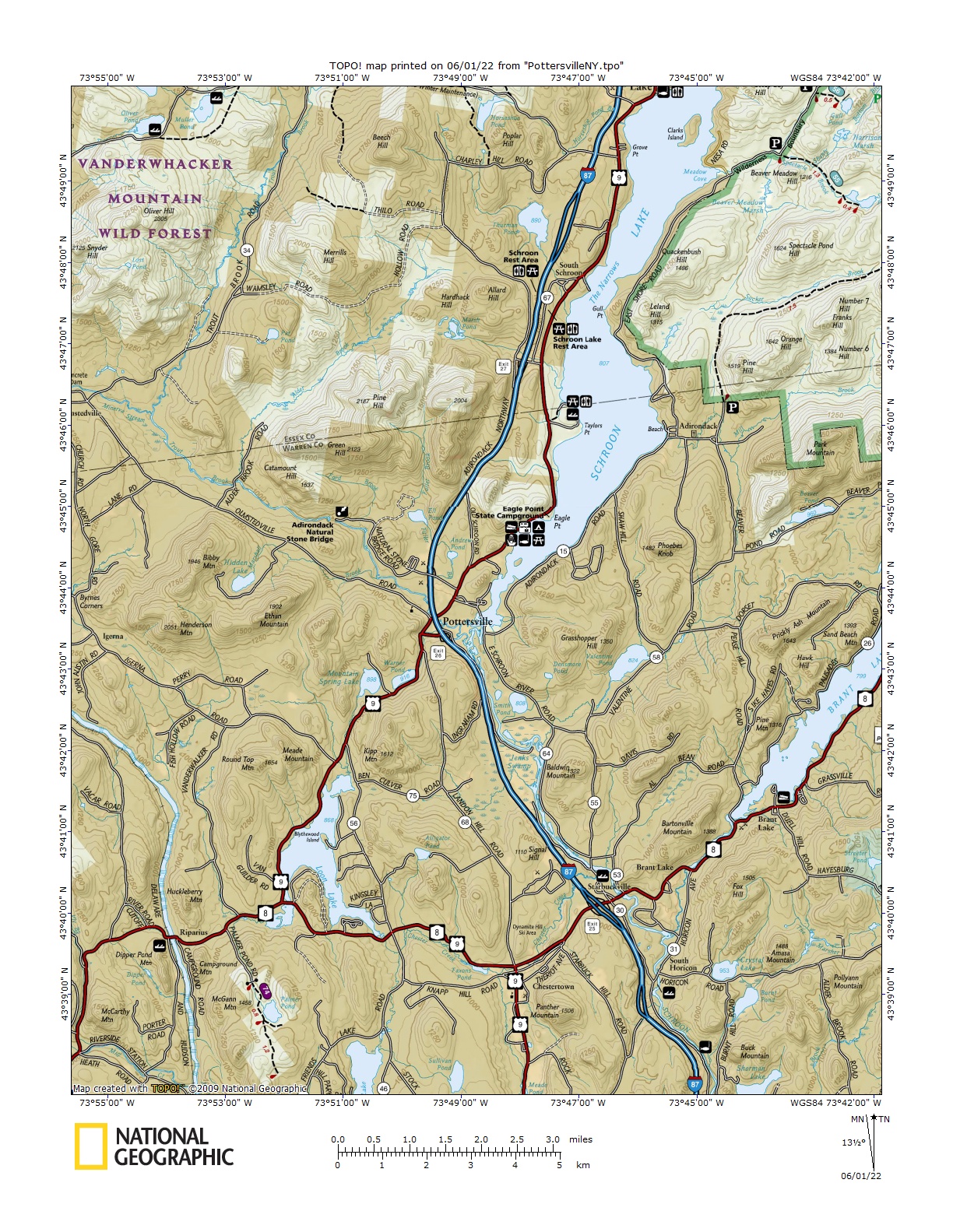 Pottersville New York: Topographic Map of the Pottersville Area